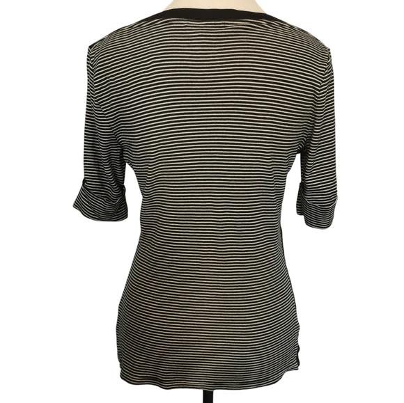 Lauren Ralph Lauren Bateau Neck Short Sleeve Black/White Striped Tee - Sz M - Picture 4 of 7